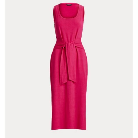Ralph Lauren Women’s Pink Tie Front Cotton Blend Midi Dress, Sz 8, Black Label - Picture 1 of 6